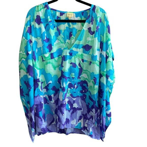 Ella Moss Coastal Colorful Floral Lightweight 100% Cotton Tunic Top Size Medium - Picture 1 of 7